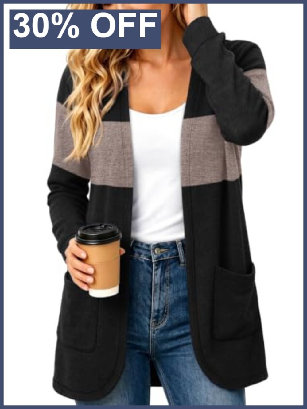 Womens Open Front Cardigan Long Sleeve Knit Sweater with Pockets